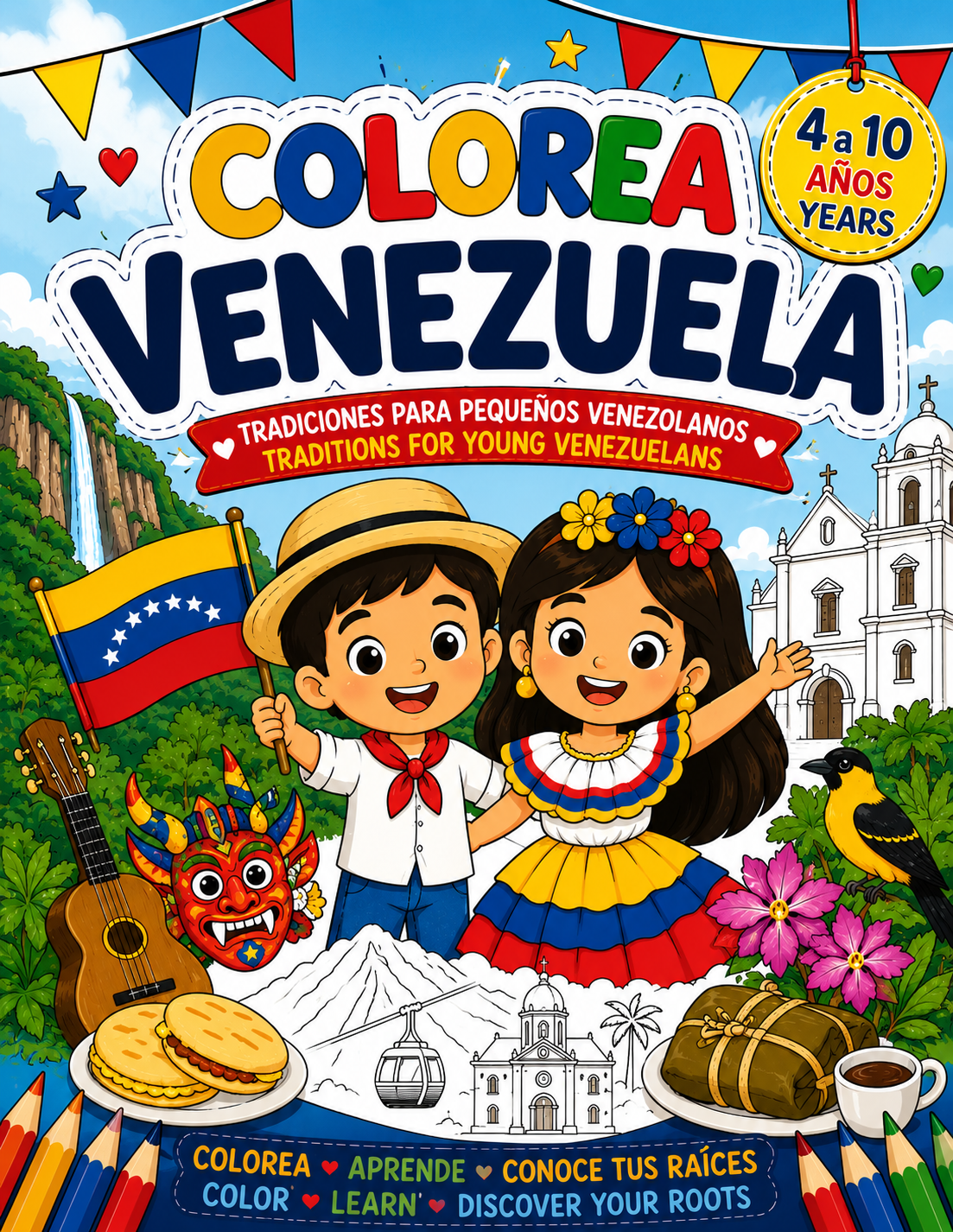Colorea Venezuela - Tradiciones para pequeños venezolanos - Libro digital bilingüe para colorear.