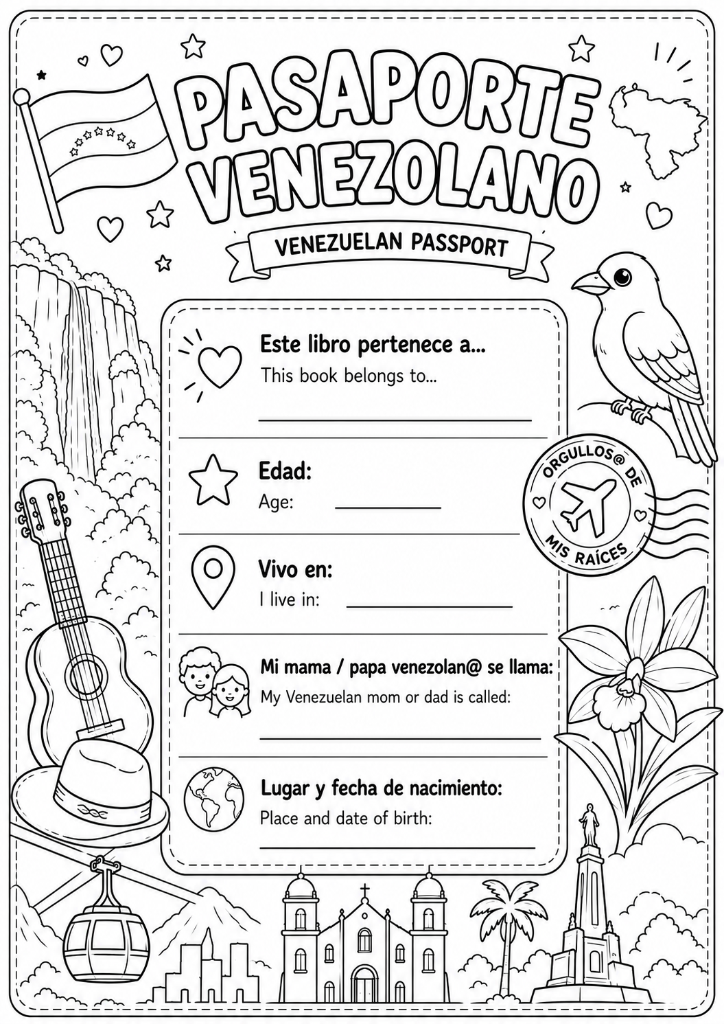 Colorea Venezuela - Tradiciones para pequeños venezolanos - Libro digital bilingüe para colorear.