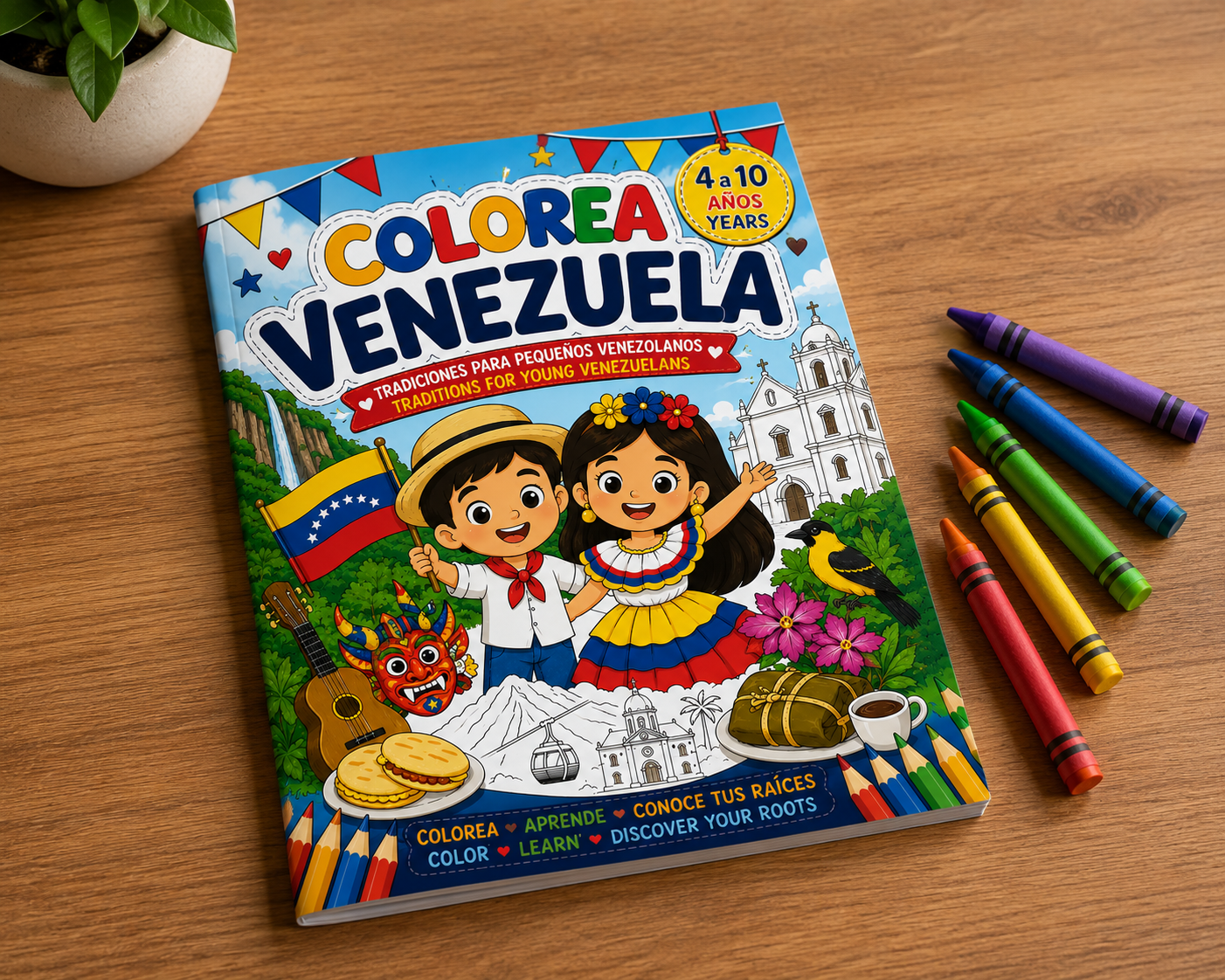 Colorea Venezuela - Tradiciones para pequeños venezolanos - Libro digital bilingüe para colorear.
