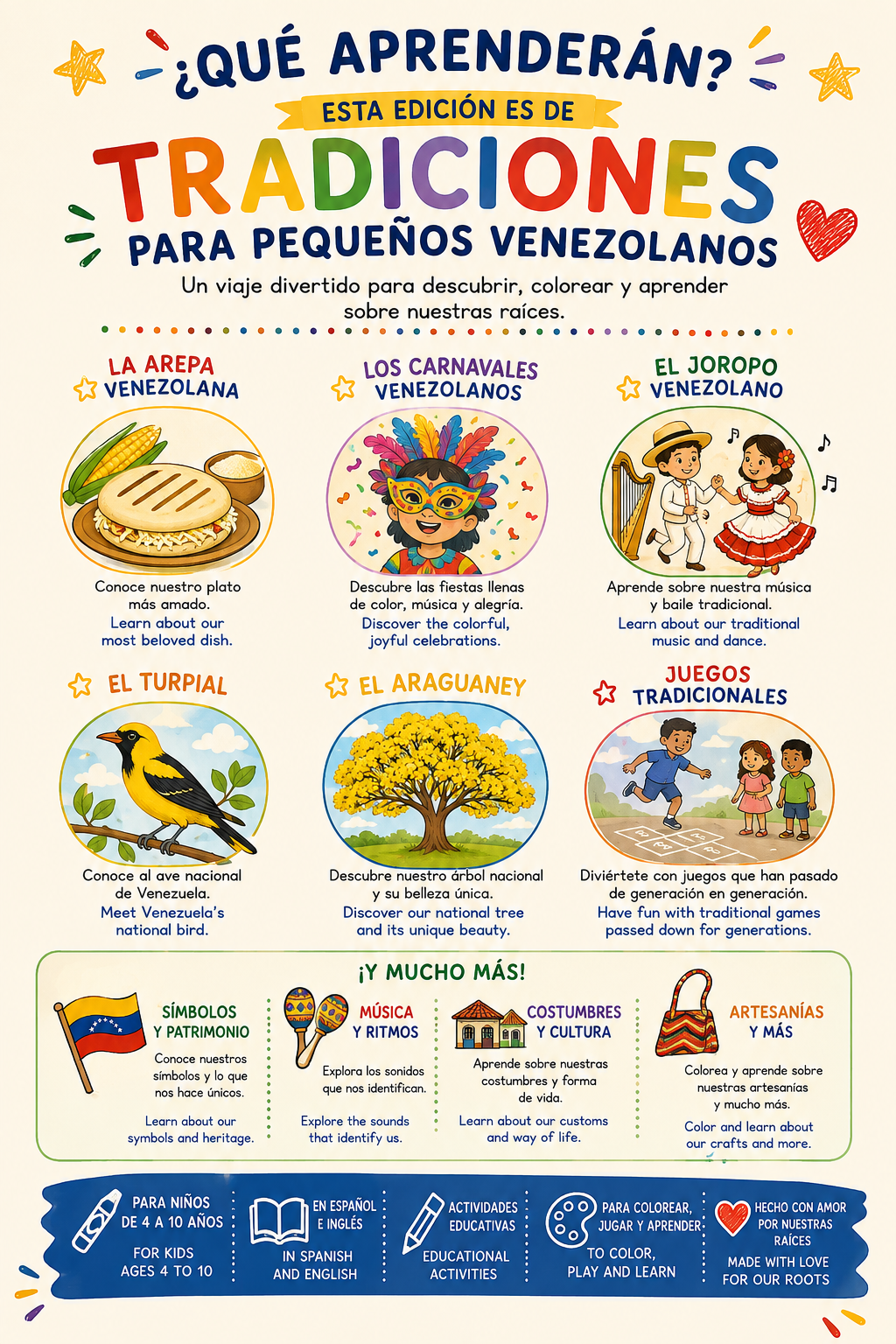 Colorea Venezuela - Tradiciones para pequeños venezolanos - Libro digital bilingüe para colorear.