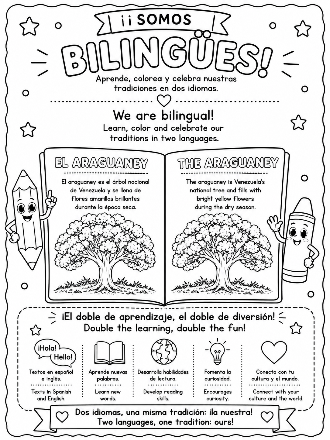Colorea Venezuela - Tradiciones para pequeños venezolanos - Libro digital bilingüe para colorear.